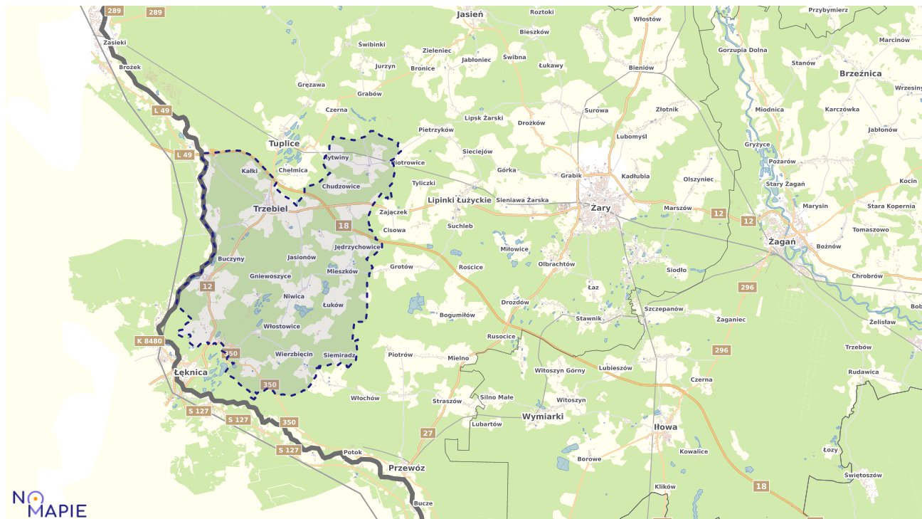 Mapa obszarów ochrony przyrody Trzebieli