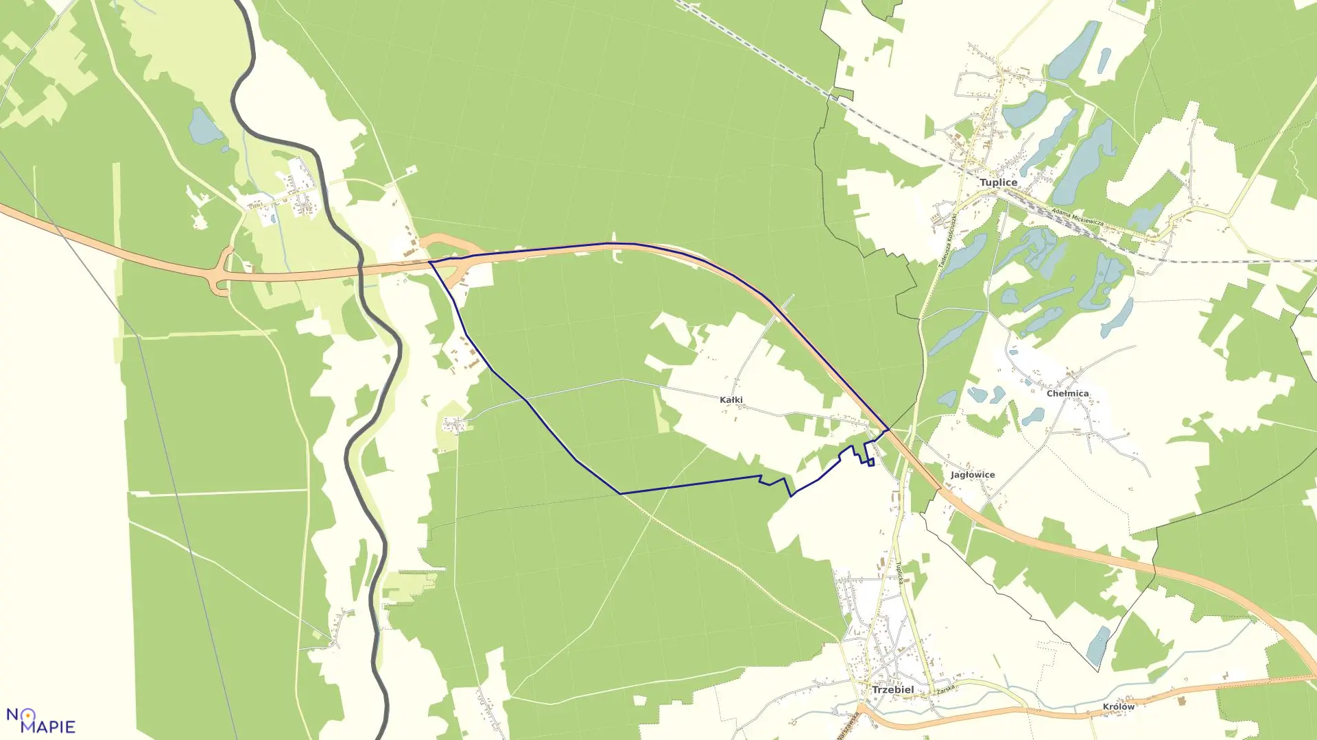 Mapa obrębu Kałki w gminie Trzebiel