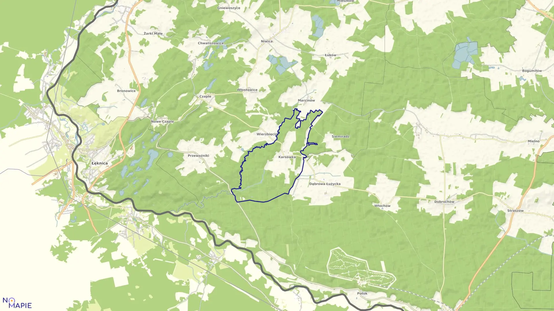 Mapa obrębu Karsówka w gminie Trzebiel