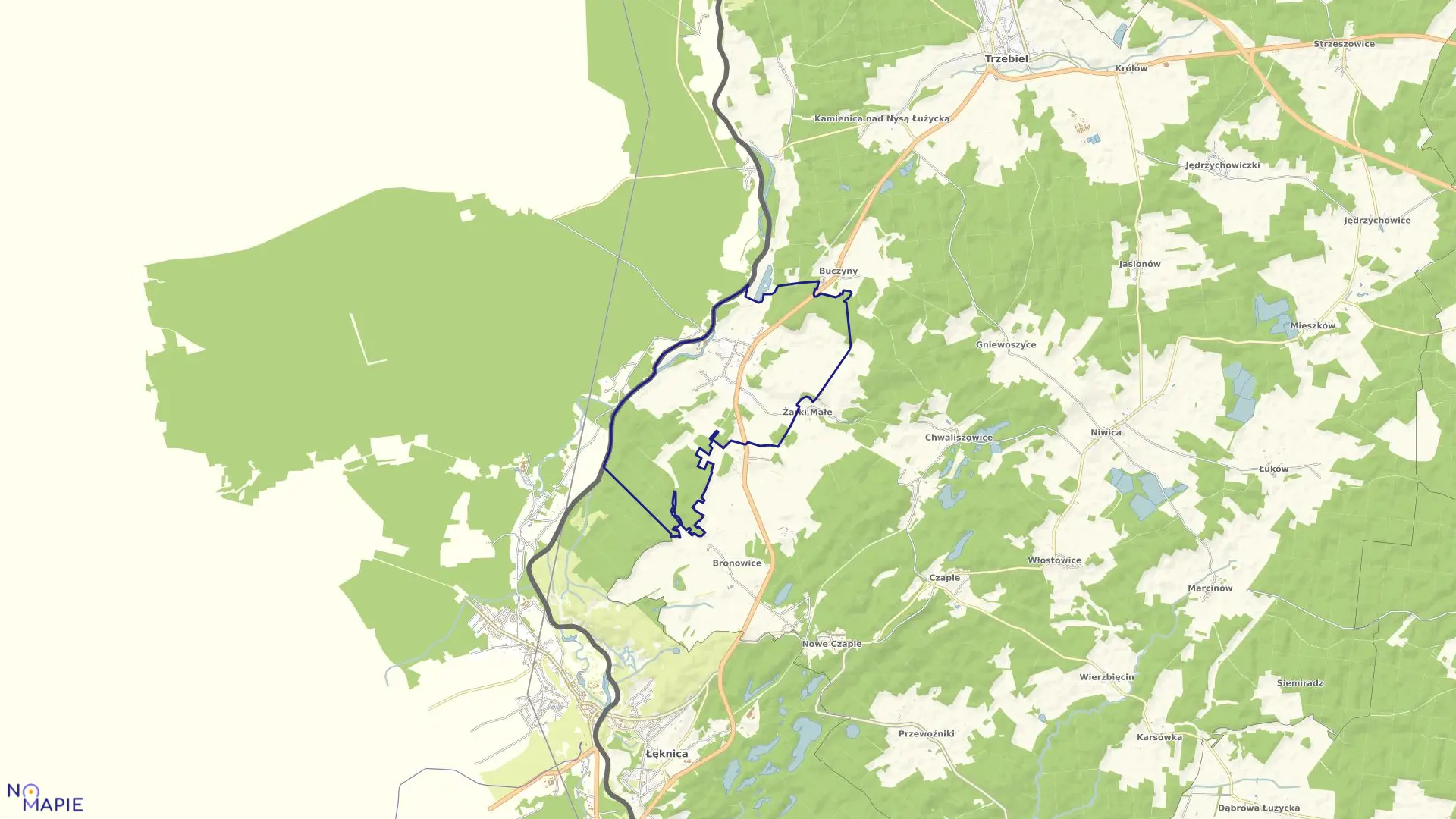 Mapa obrębu Żarki Wielkie w gminie Trzebiel